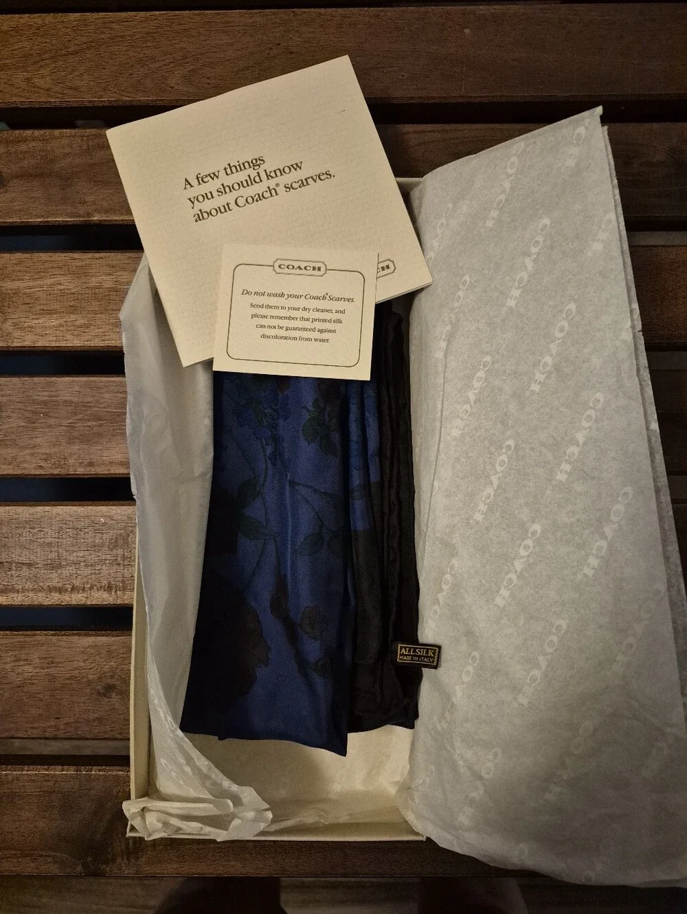 NIB Vintage 1990 Coach Italian Silk Scarf Floral Deadstock Box Inserts Rare